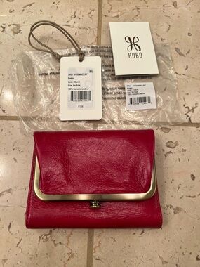 HOBO Leather Wallet - Claret Red with Gold Trim